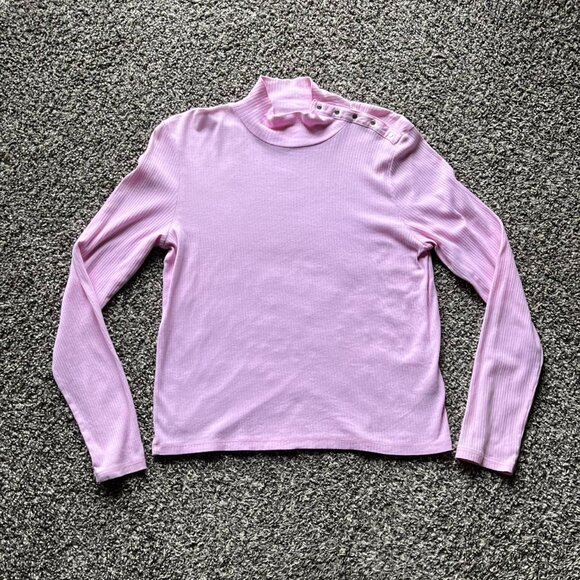 Pink/Lilac Michael Kors Long Sleeve Large Turtleneck Shirt Button Shoulder Shirt - Picture 1 of 6